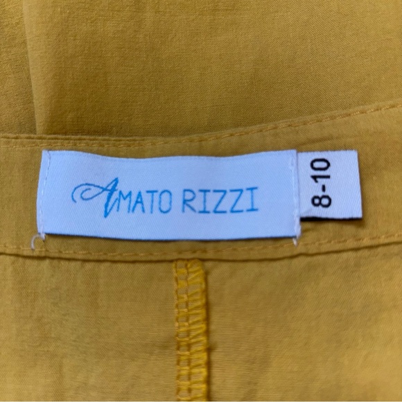 Amato Rizzi yellow embroidered floral shift dress short sleeve hemp Medium 8-10 - Picture 9 of 10